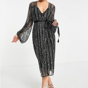 SIZE 6 Wrap midi pencil dress with stud embellishment in black!